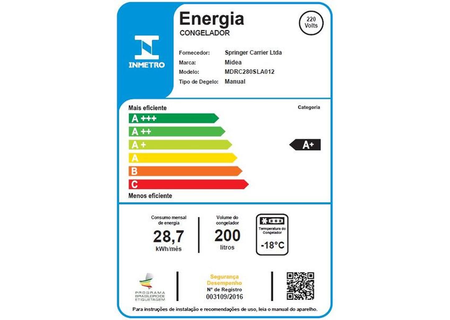 Freezer Horizontal Midea 200L MDRC280SLA011