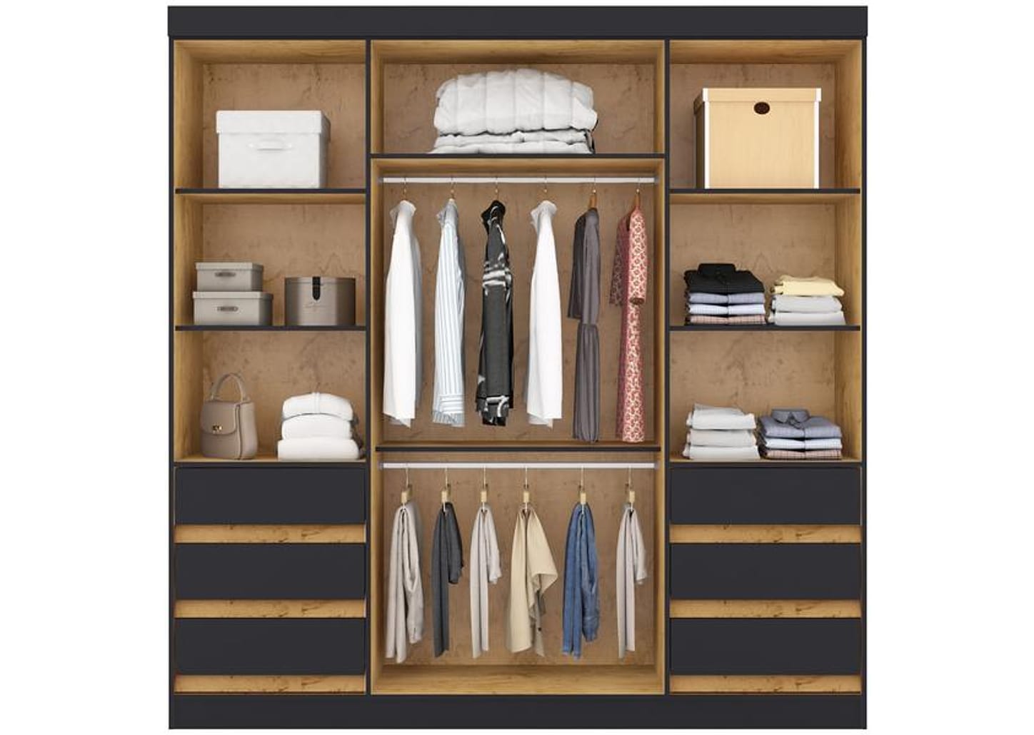 Guarda-roupa Casal com Espelho 4 Portas 6 Gavetas Araplac Sofia