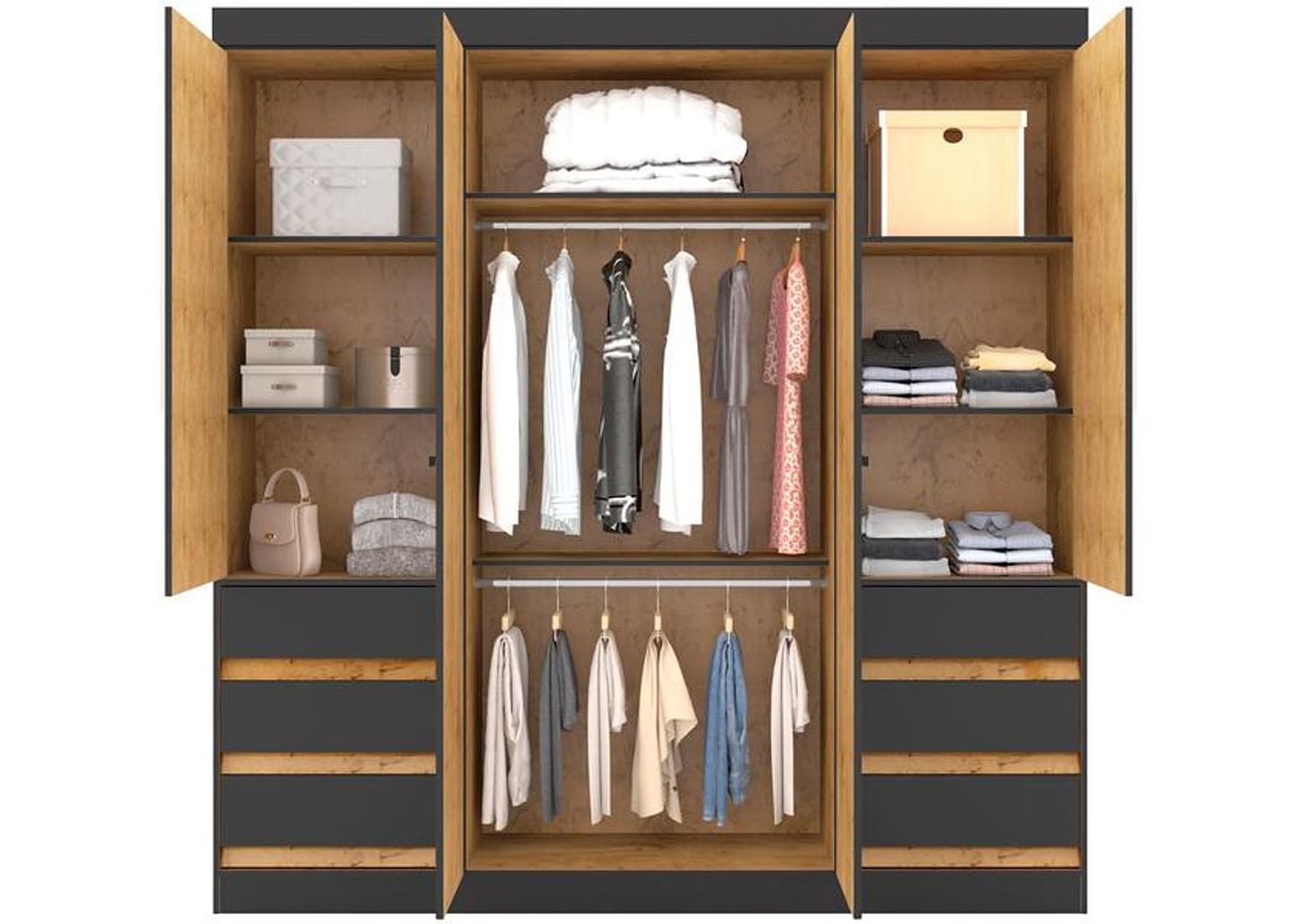 Guarda-roupa Casal com Espelho 4 Portas 6 Gavetas Araplac Sofia