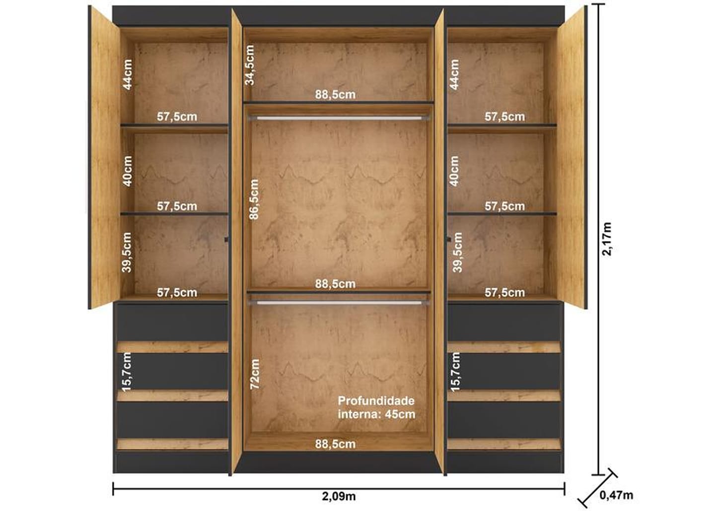 Guarda-roupa Casal com Espelho 4 Portas 6 Gavetas Araplac Sofia