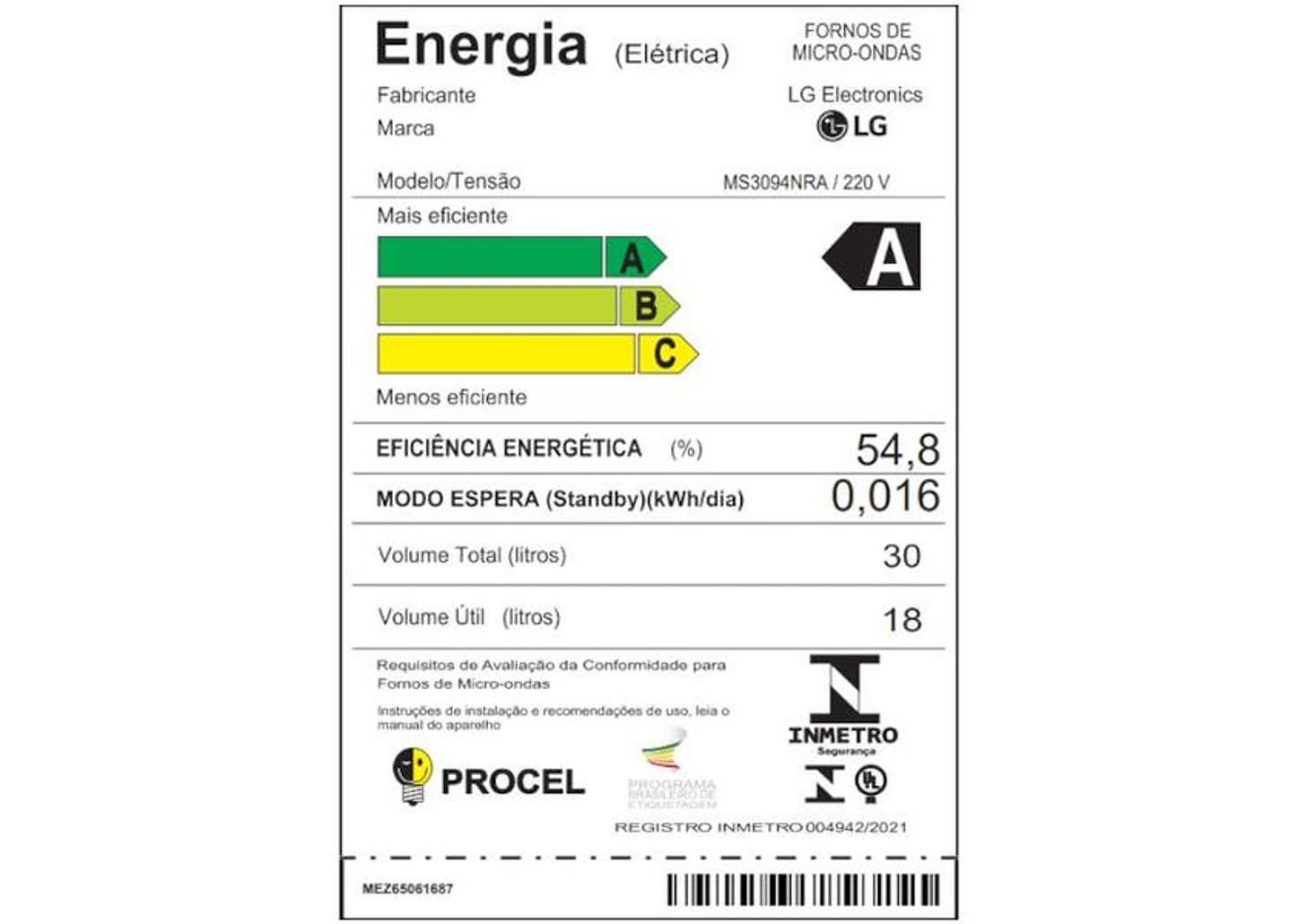 Micro-ondas LG 30L Espelhado Solo NeoChef MS3094NR.FBKFLGZ