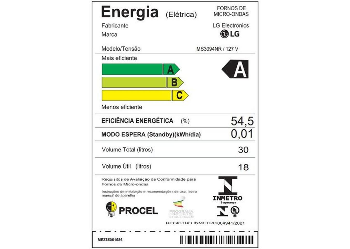 Micro-ondas LG 30L Espelhado Solo NeoChef MS3094NR.FBKFLGZ