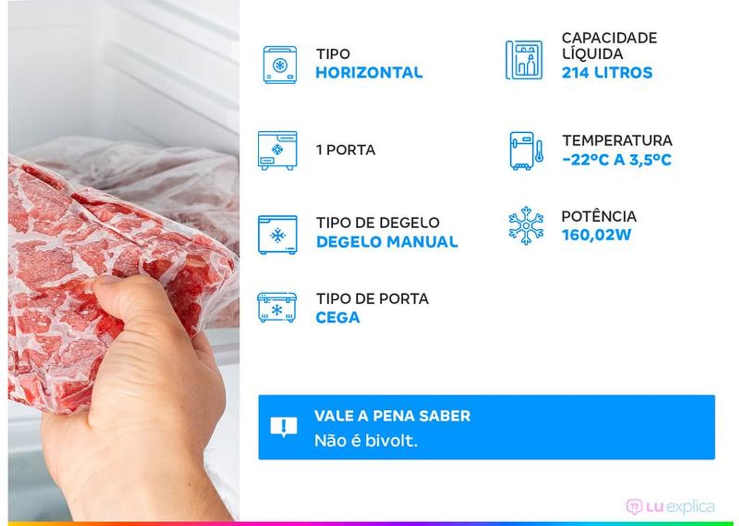 Freezer Industrial Horizontal 1 Porta 214L - Esmaltec ECH250