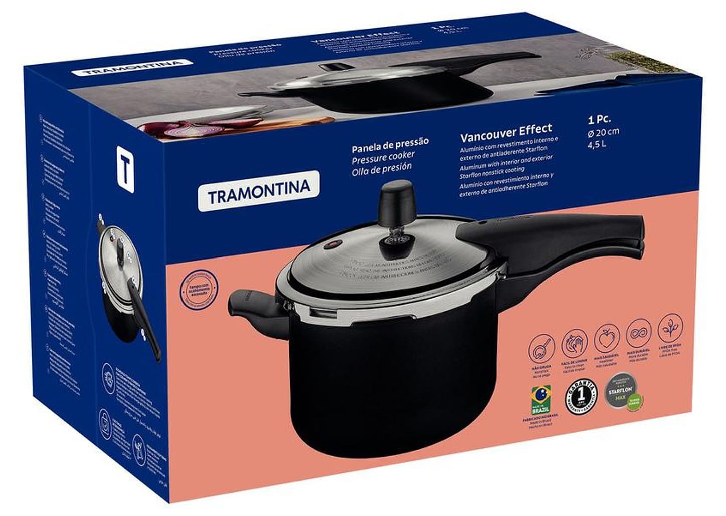 Panela de Pressão Tramontina Antiaderente 4,5L Preto e Prata Vancouver Effect