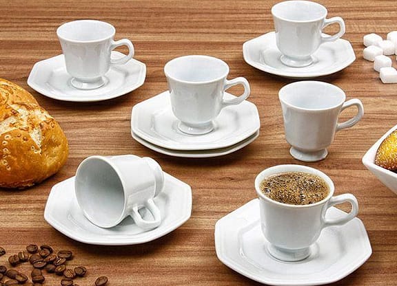 Jogo de Xícaras para Café Porcelana 12 Peças - Schmidt Floral Prisma