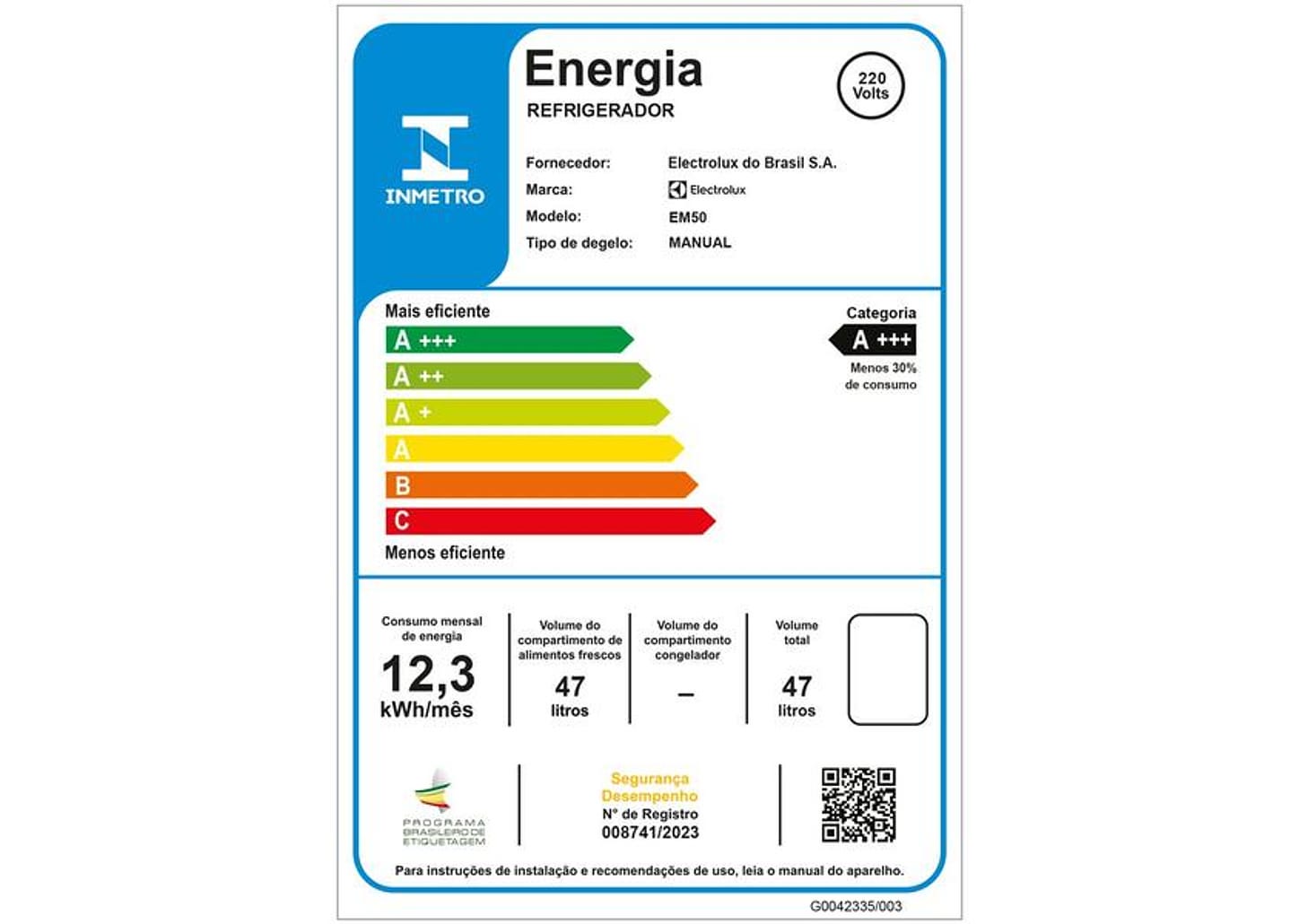 Frigobar Electrolux 47L Branco Efficient EM50