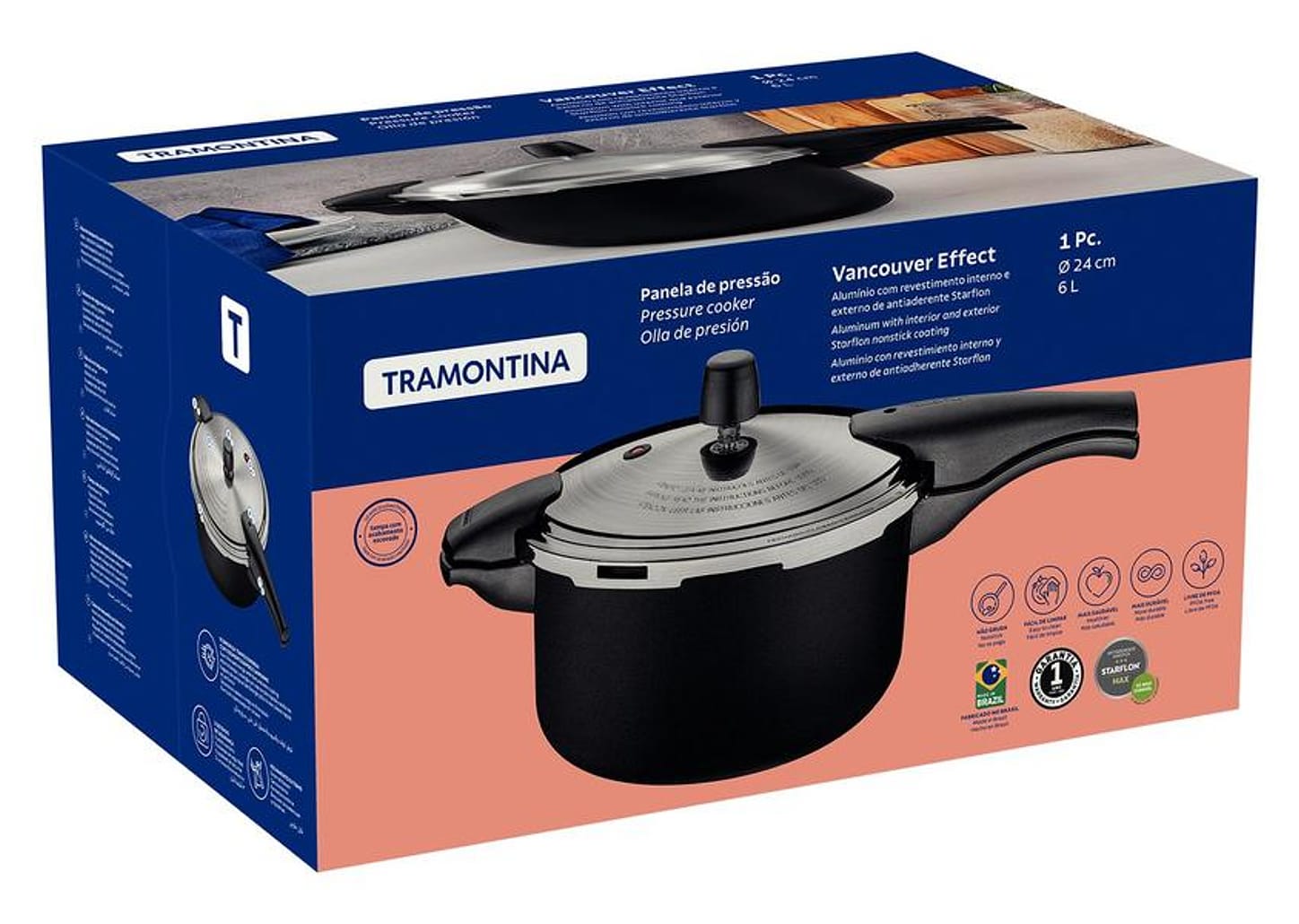 Panela de Pressão Tramontina Antiaderente 6L Preto e Prata Vancouver Effect