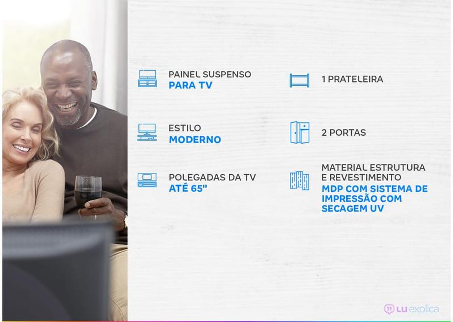 Painel para TV até 65” 1 Prateleira Caemmun Prisma
