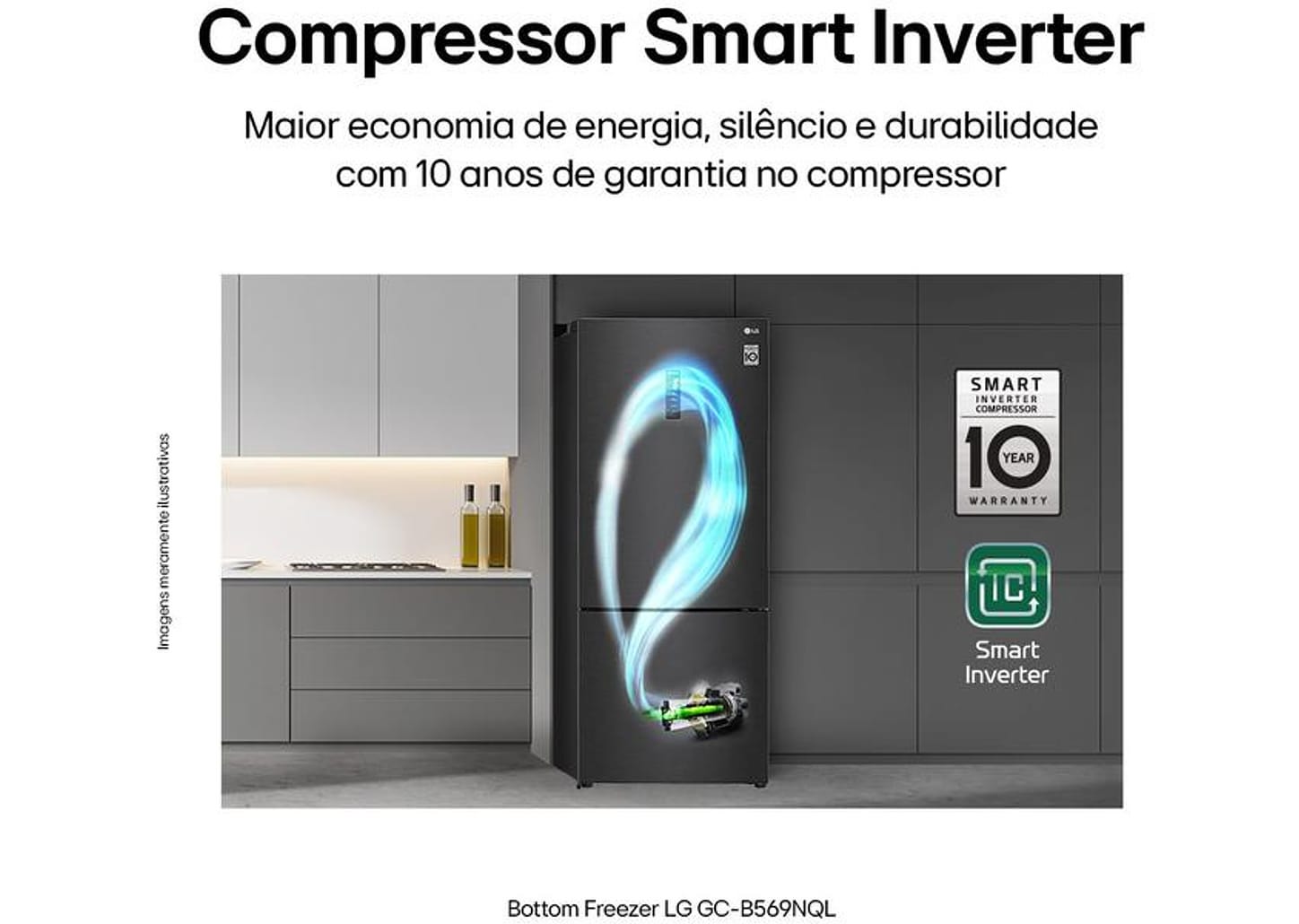 Geladeira/Refrigerador LG Frost Free Smart Preta 451L Inox Look GC-B569NQLC.AMCFSBS