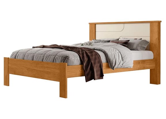 Cama de Casal Conquista Móveis Pérola Cinamomo e Off-White