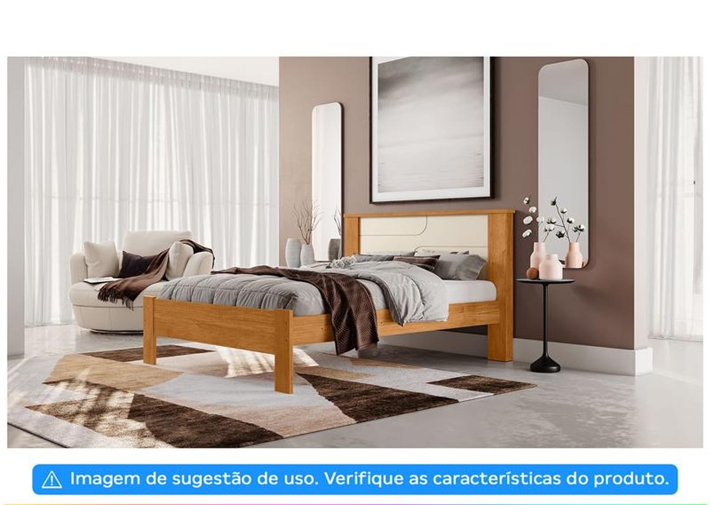 Cama de Casal Conquista Móveis Pérola Cinamomo e Off-White