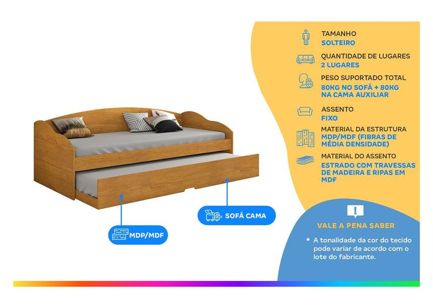 Sofá-cama Solteiro 2 Lugares Tinta e Verniz Ultravioleta Conquista Móveis Funny III