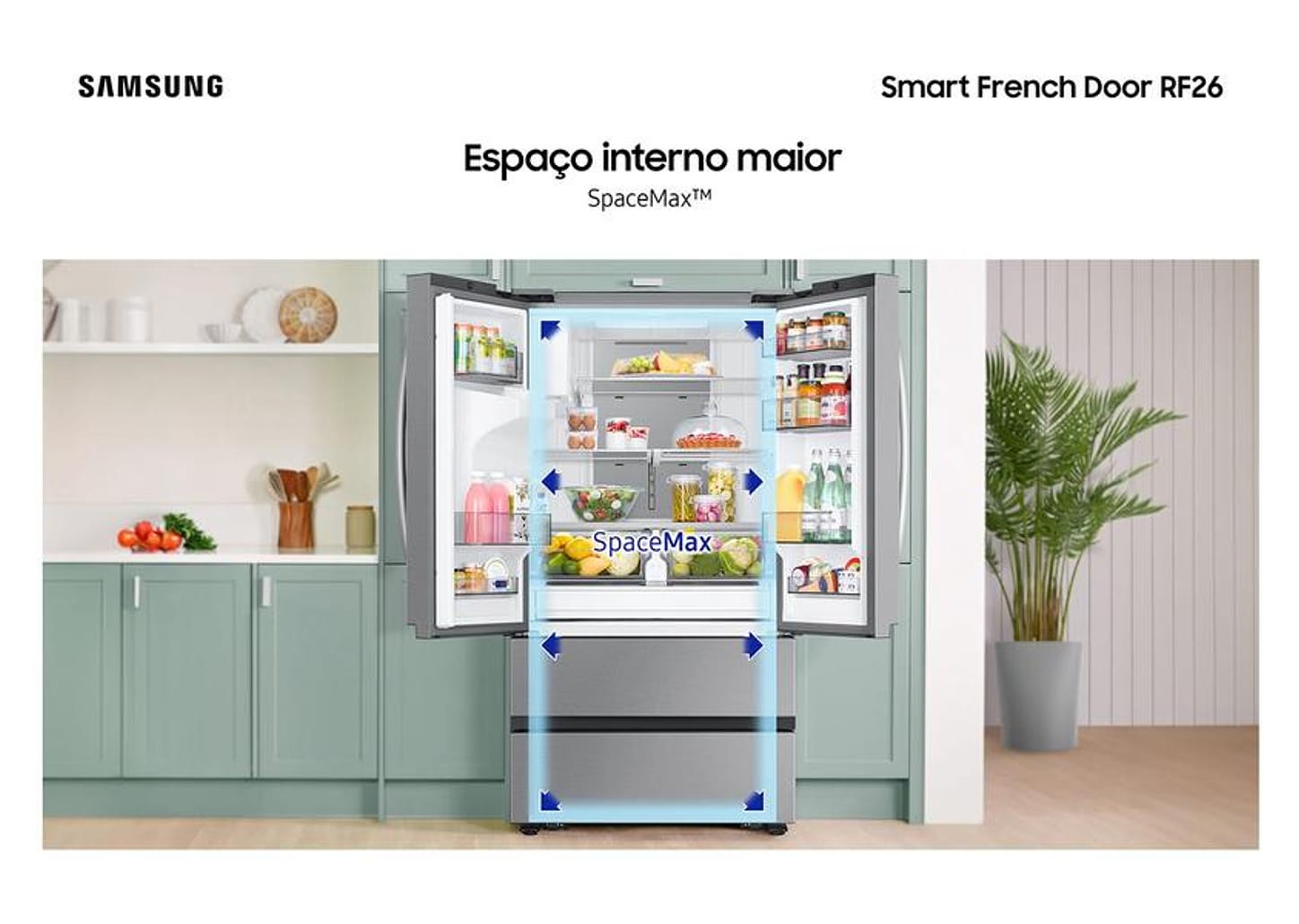Geladeira/Refrigerador Samsung Smart Frost Free French Door Prata 467L com Dispenser de Água e Gelo RF26CG740