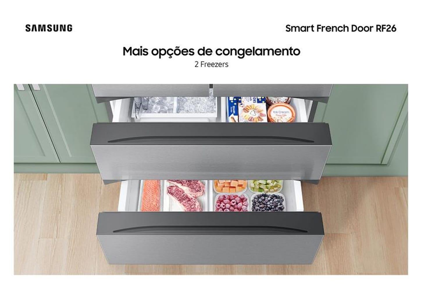 Geladeira/Refrigerador Samsung Smart Frost Free French Door Prata 467L com Dispenser de Água e Gelo RF26CG740