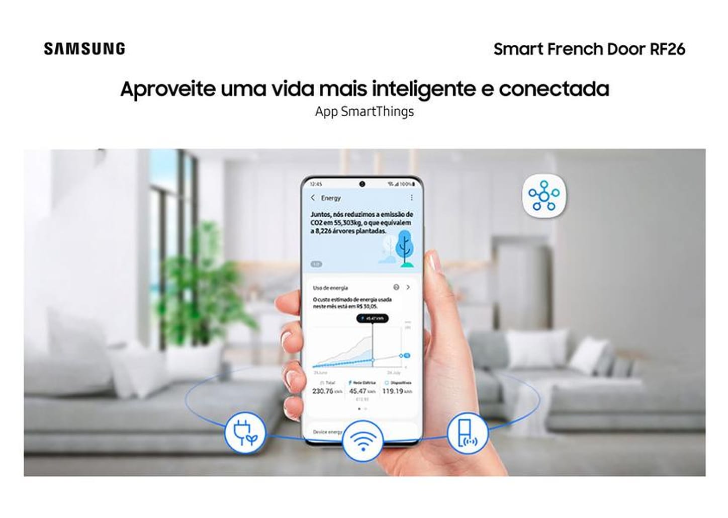 Geladeira/Refrigerador Samsung Smart Frost Free French Door Prata 467L com Dispenser de Água e Gelo RF26CG740