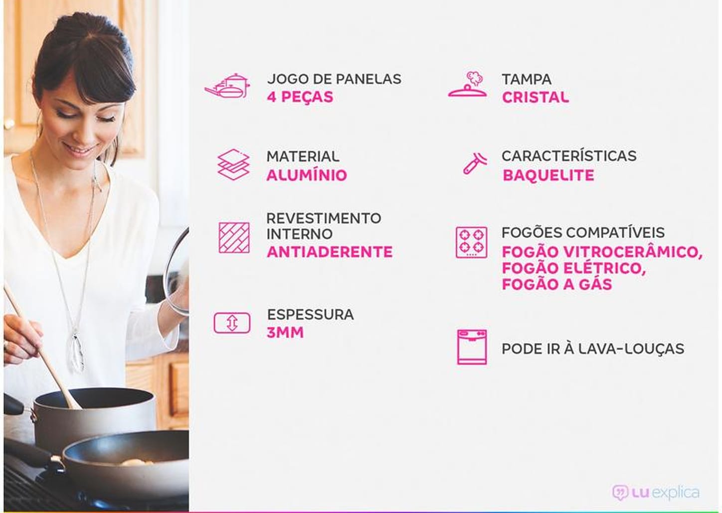 Jogo de Panelas Bergner Antiaderente de Alumínio Preto 4 Peças Chroma