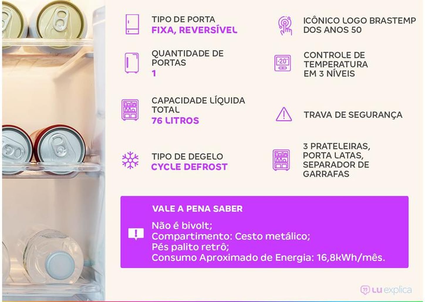 Frigobar Brastemp 76L Branco Retrô BRA08HB