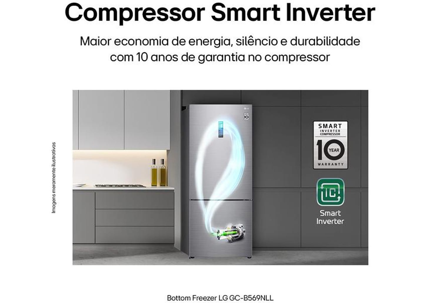 Geladeira/Refrigerador LG Frost Free Smart Inverse - Prata 451L Inox Look GC-B569NLLM.APZFSBS