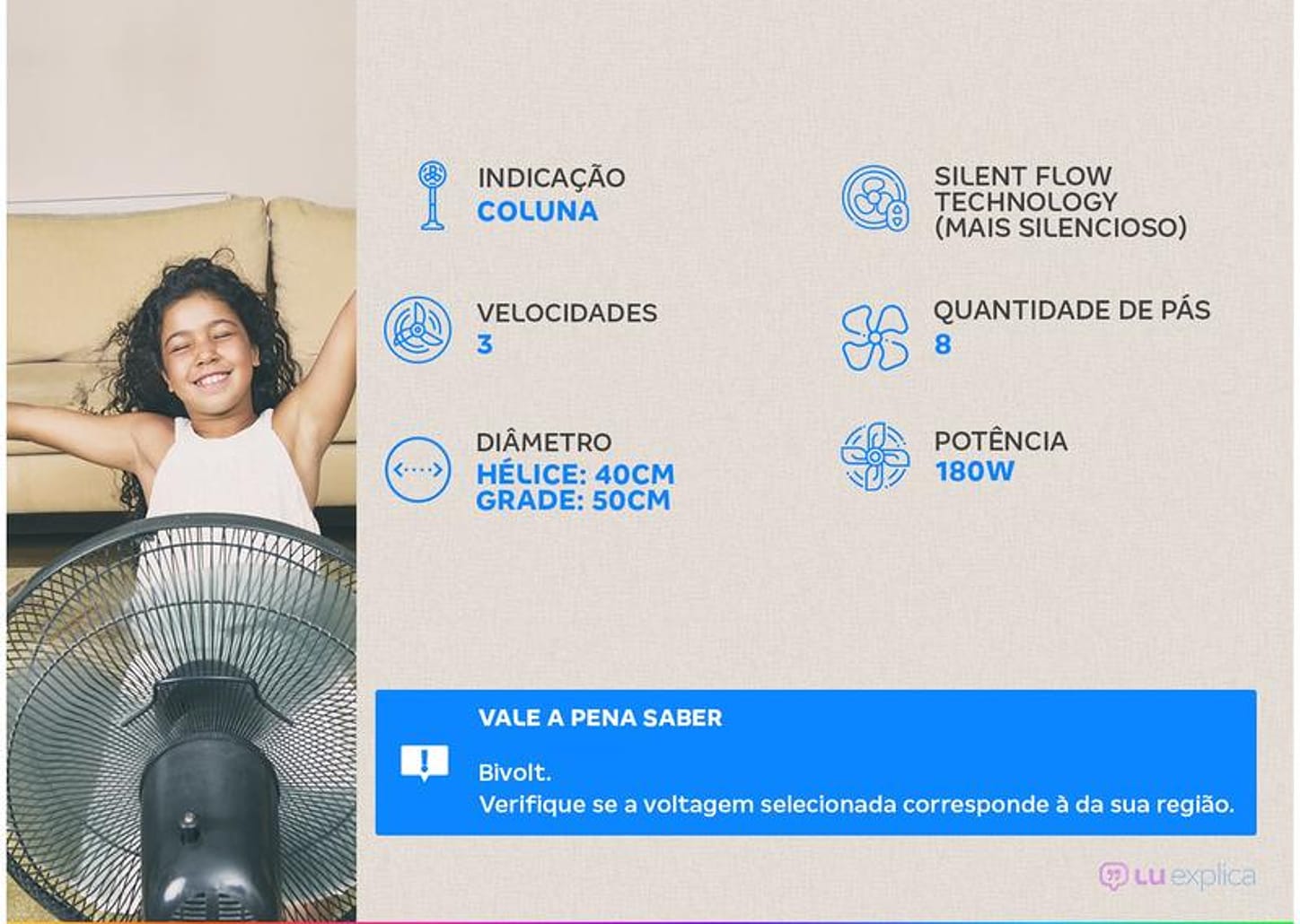 Ventilador Wap Flow Turbo 50cm 8 Pás 3 Velocidades Preto e Cinza