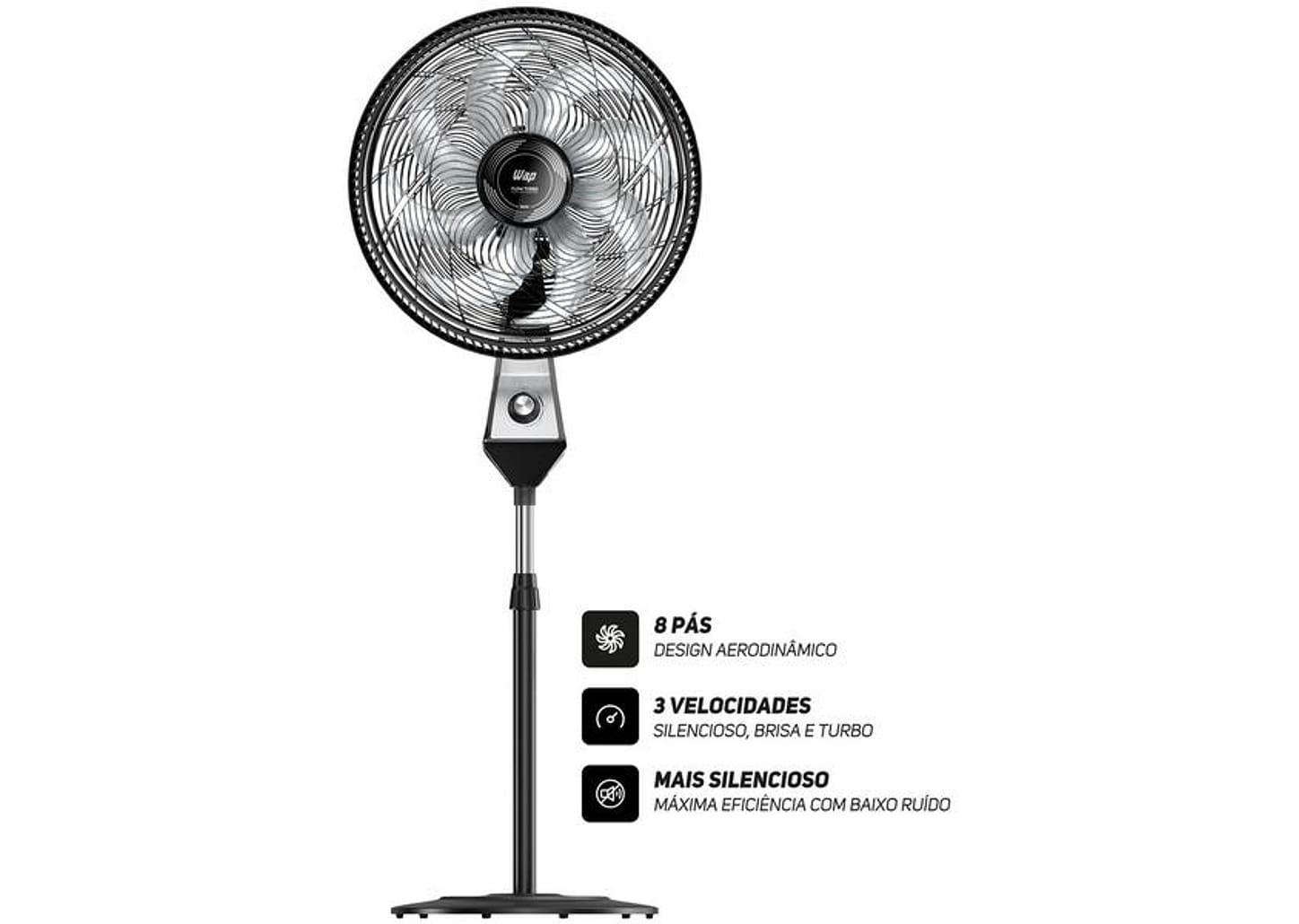 Ventilador Wap Flow Turbo 50cm 8 Pás 3 Velocidades Preto e Cinza