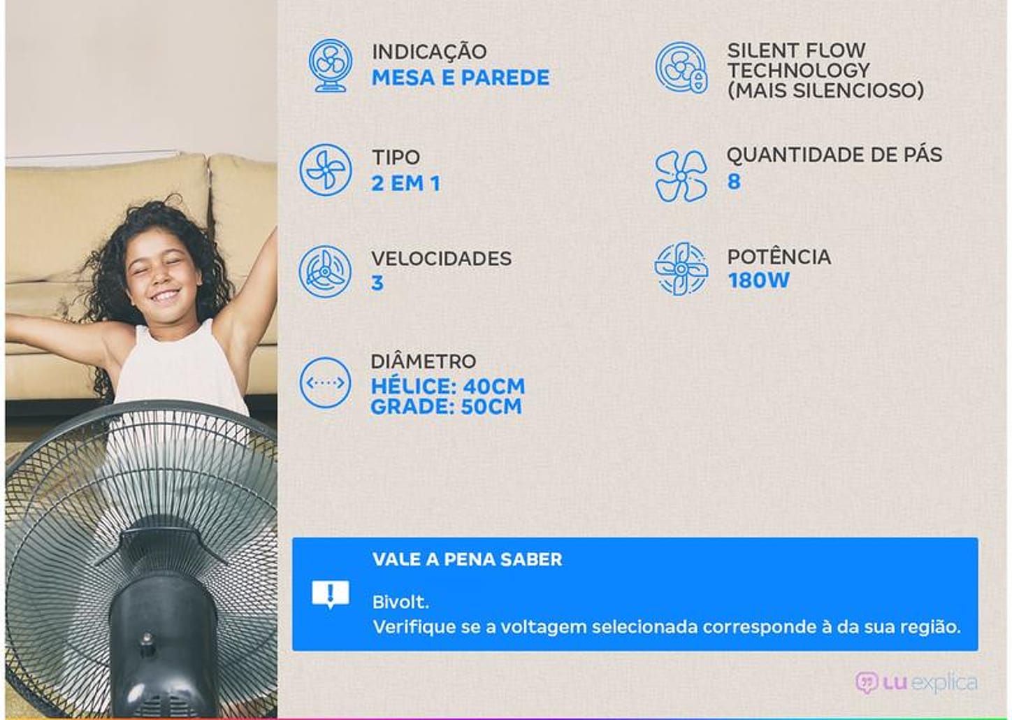 Ventilador 2 em 1 Wap Flow Turbo 50cm 8 Pás 3 Velocidades Preto e Cinza