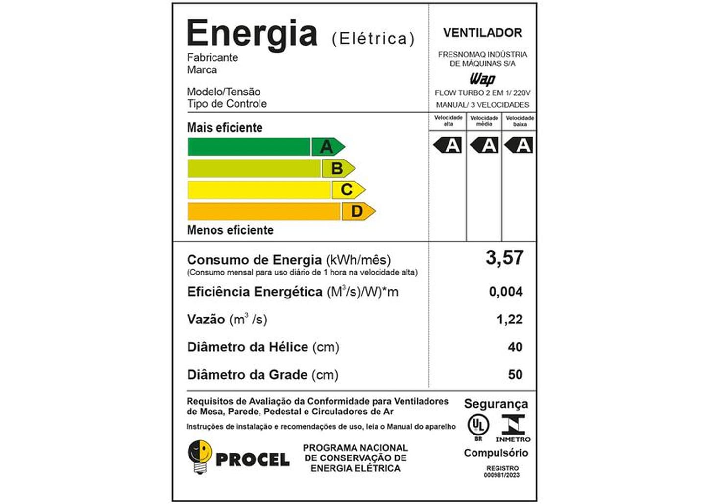 Ventilador 2 em 1 Wap Flow Turbo 50cm 8 Pás 3 Velocidades Preto e Cinza