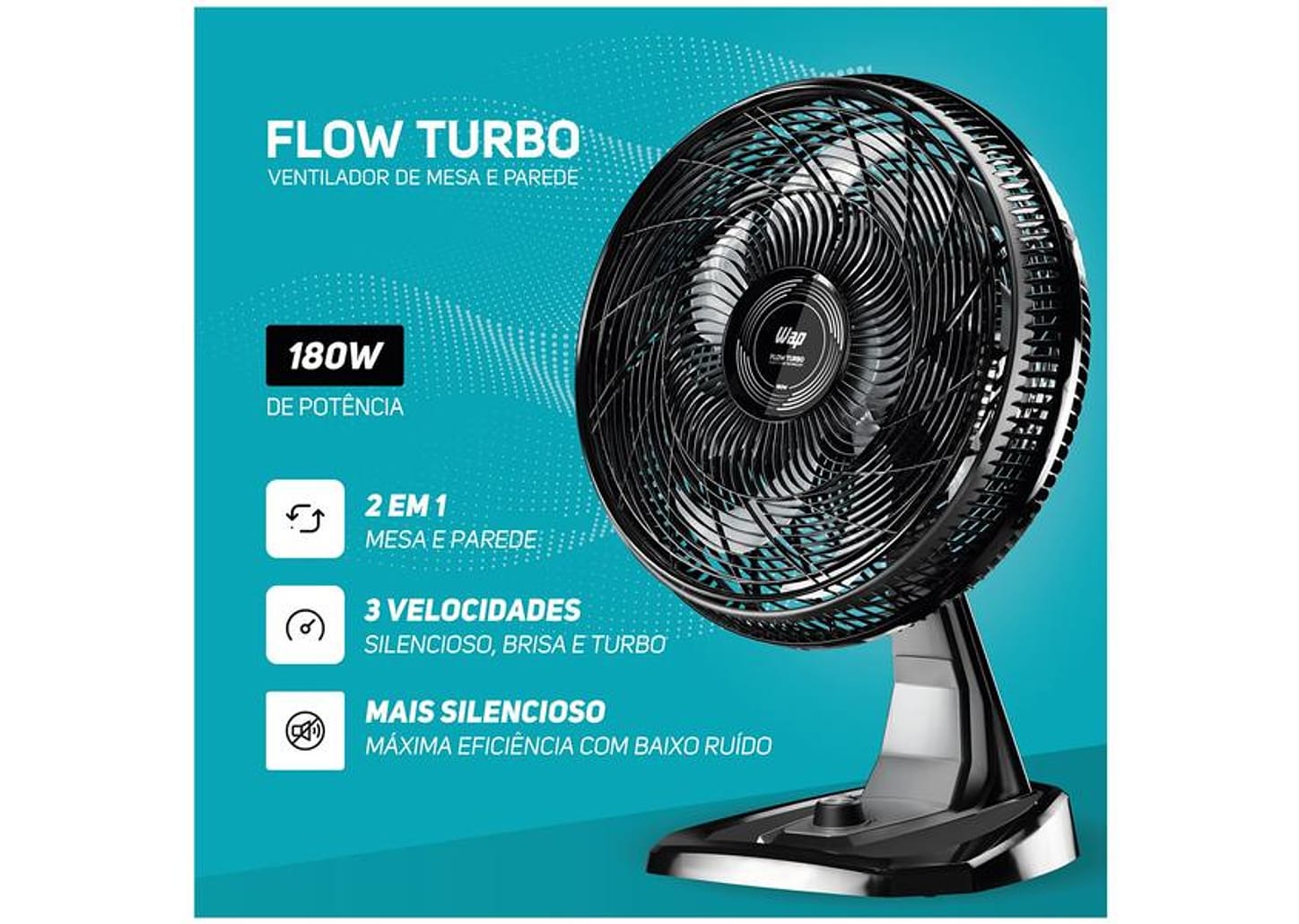 Ventilador 2 em 1 Wap Flow Turbo 50cm 8 Pás 3 Velocidades Preto e Cinza