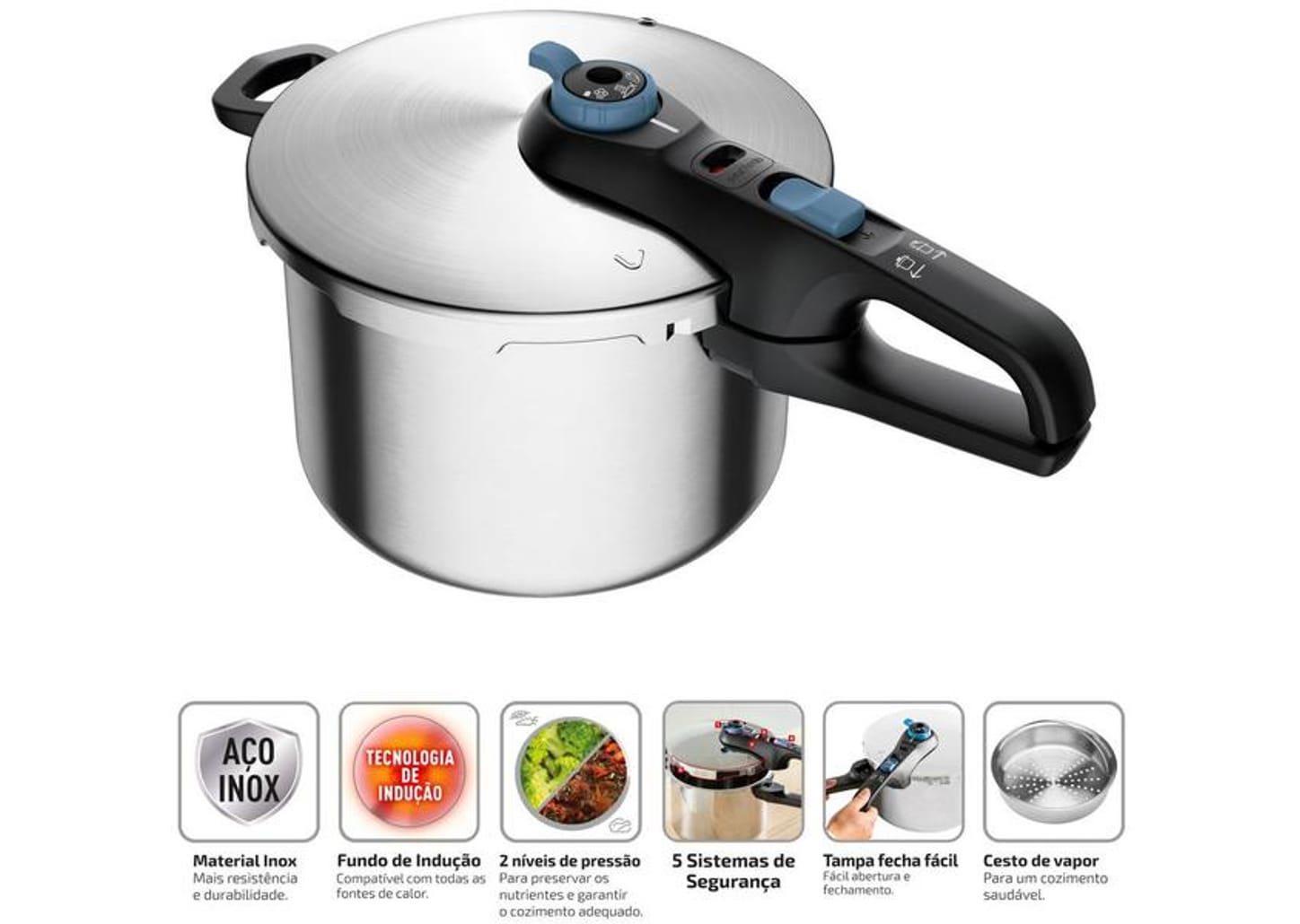 Panela de Pressão Rochedo Inox 6L Fechamento Externo Secure Trendy