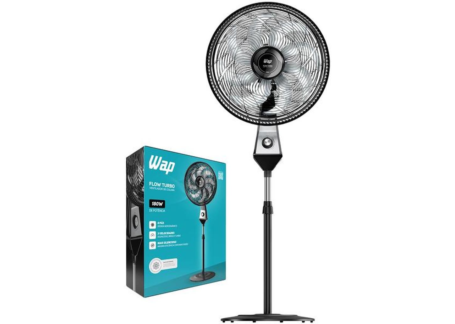 Ventilador Wap Flow Turbo 50cm 8 Pás 3 Velocidades Preto e Cinza