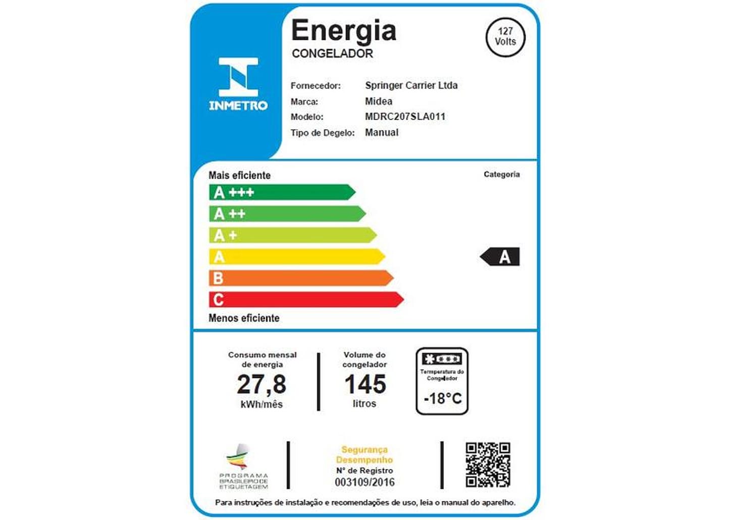 Freezer Horizontal Midea 145L MDRC207SLA011