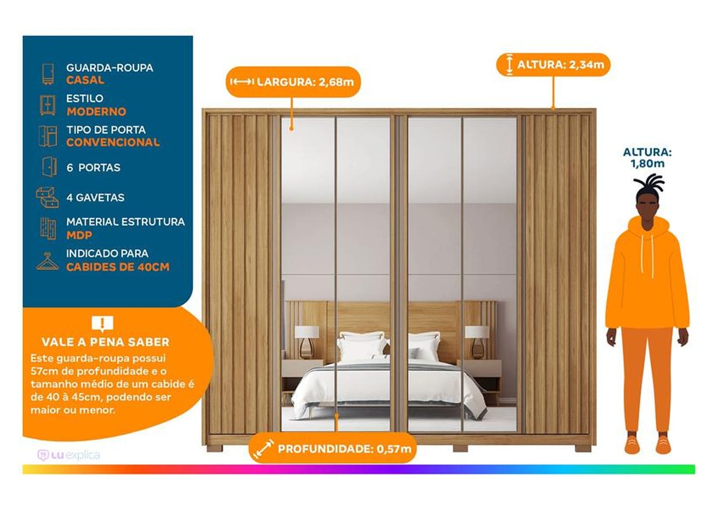 Guarda-roupa Casal com Espelho 6 Portas 4 Gavetas Caemmun Apollo