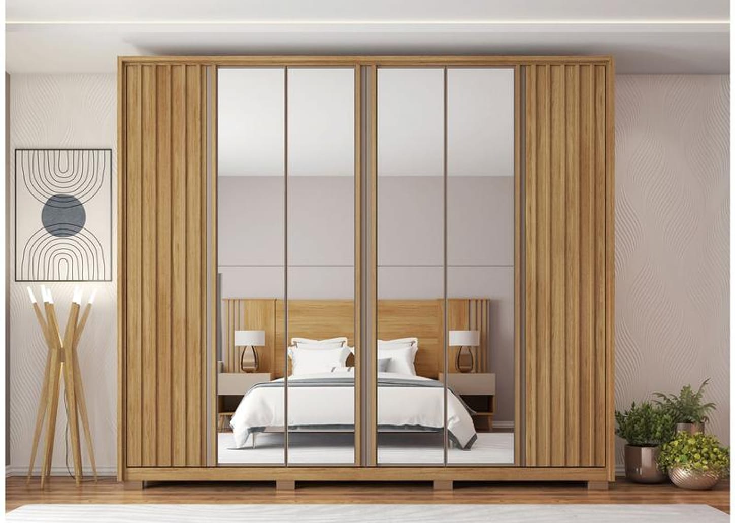 Guarda-roupa Casal com Espelho 6 Portas 4 Gavetas Caemmun Apollo