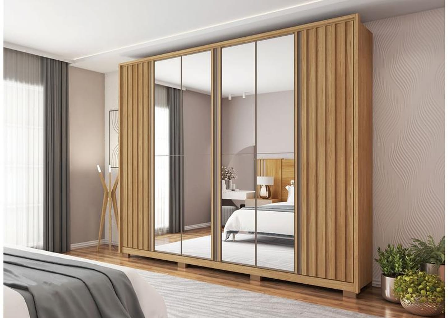 Guarda-roupa Casal com Espelho 6 Portas 4 Gavetas Caemmun Apollo