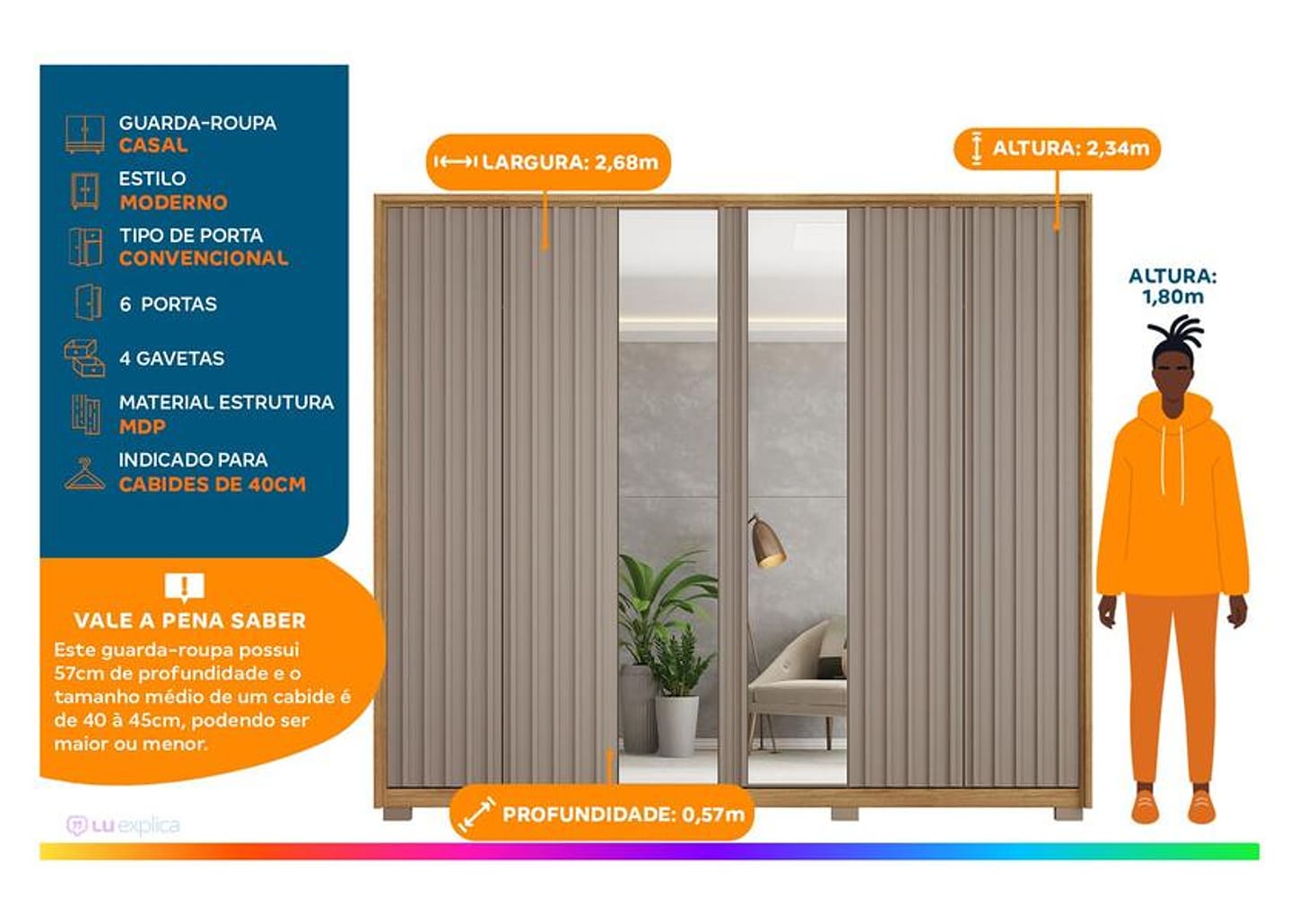 Guarda-roupa Casal 6 Portas 4 Gavetas Caemmun Decimus
