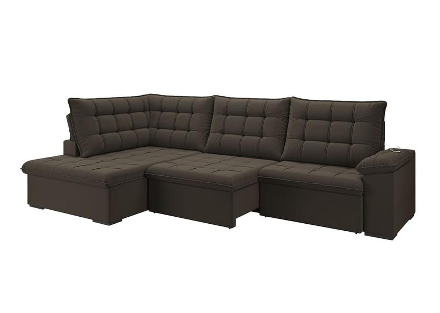 Sofá de Canto 6 Lugares Retrátil Reclinável Suede Veludo Dallas Flexforma Estofados