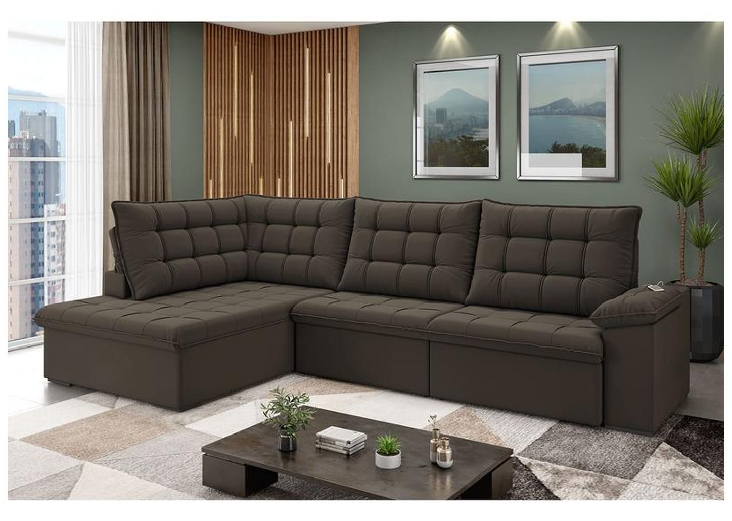 Sofá de Canto 6 Lugares Retrátil Reclinável Suede Veludo Dallas Flexforma Estofados