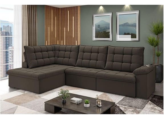 Sofá de Canto 6 Lugares Retrátil Reclinável Suede Veludo Dallas Flexforma Estofados