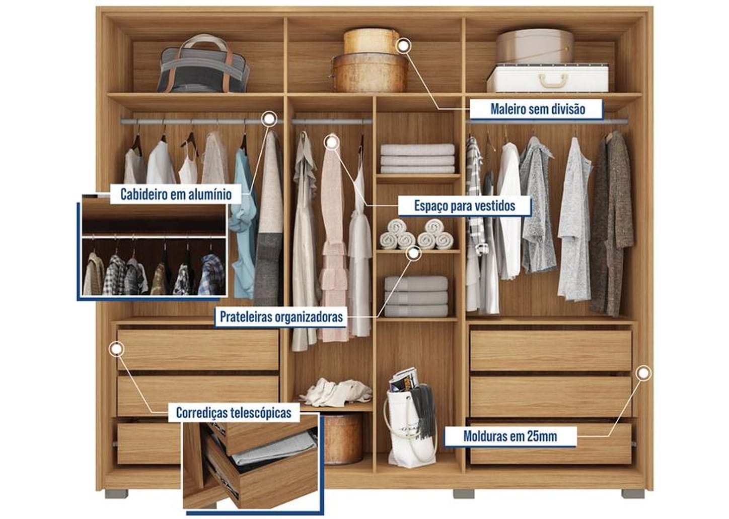 Guarda-roupa Casal 6 Portas 6 Gavetas Caemmun Reflex