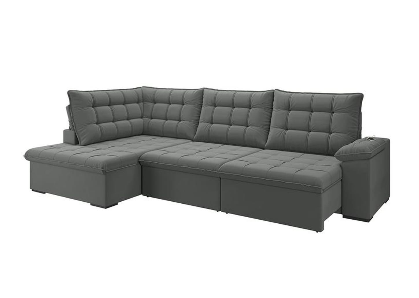 Sofá de Canto 6 Lugares Retrátil Reclinável Suede Veludo Dallas Flexforma Estofados