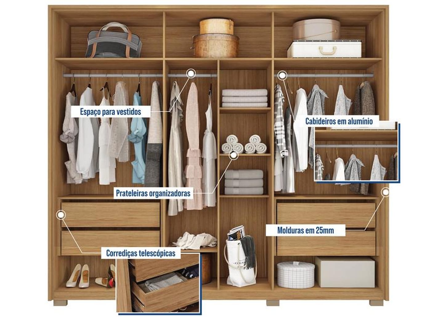 Guarda-roupa Casal 6 Portas 4 Gavetas Caemmun Reflex