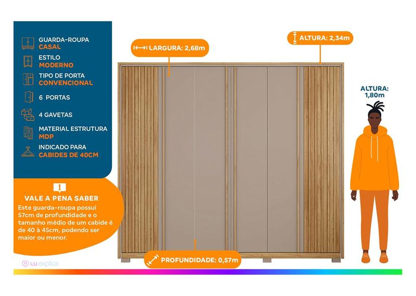 Guarda-roupa Casal 6 Portas 4 Gavetas Caemmun Apollo