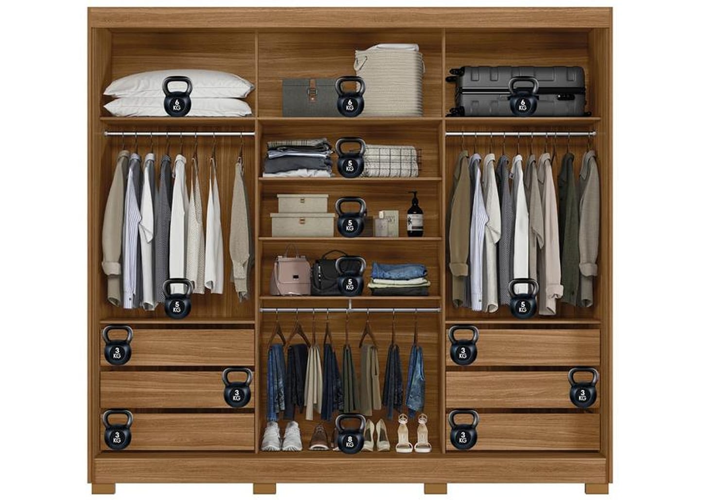 Guarda-roupa Casal com Espelho 3 Portas de Correr 6 Gavetas Demóbile Lille