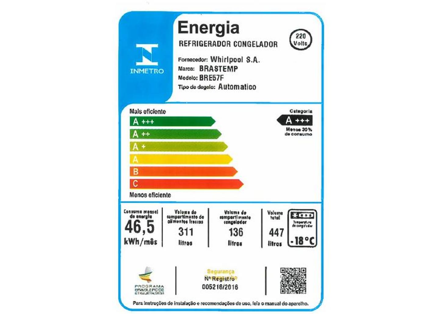 Geladeira/Refrigerador Brastemp Frost Free Duplex 447L BRE57FB