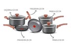 Jogo de Panelas Rochedo Antiaderente de Alumínio Bege 5 Peças Natural Stone