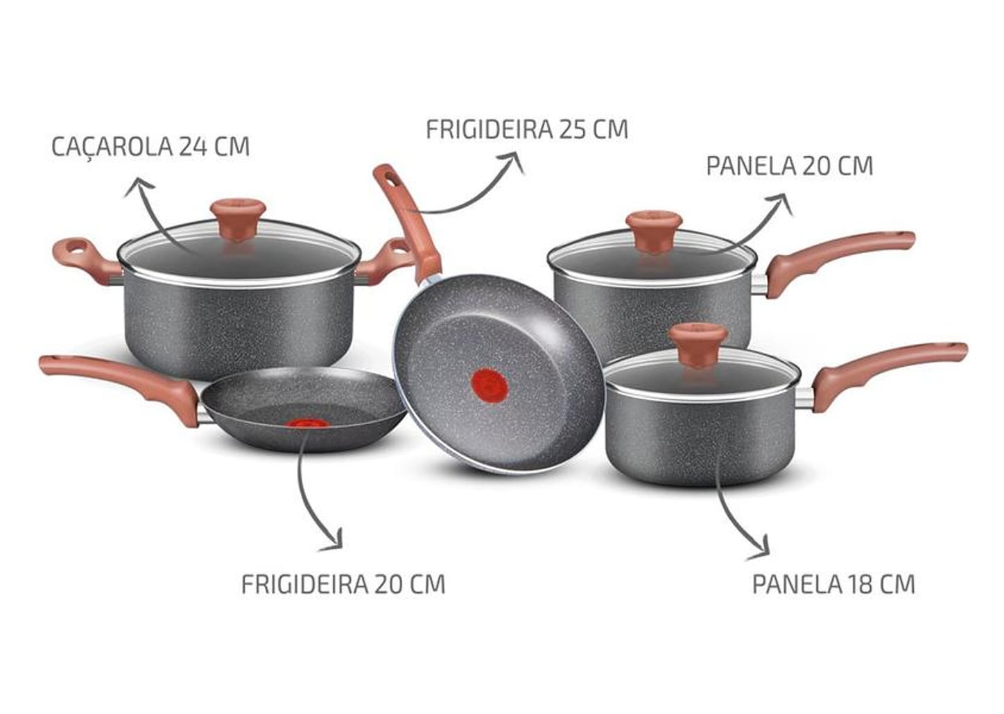 Jogo de Panelas Rochedo Antiaderente de Alumínio Bege 5 Peças Natural Stone