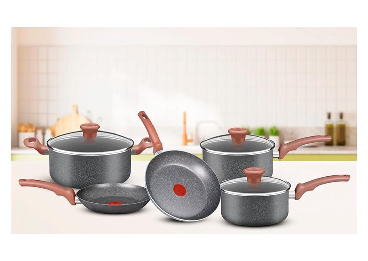 Jogo de Panelas Rochedo Antiaderente de Alumínio Bege 5 Peças Natural Stone