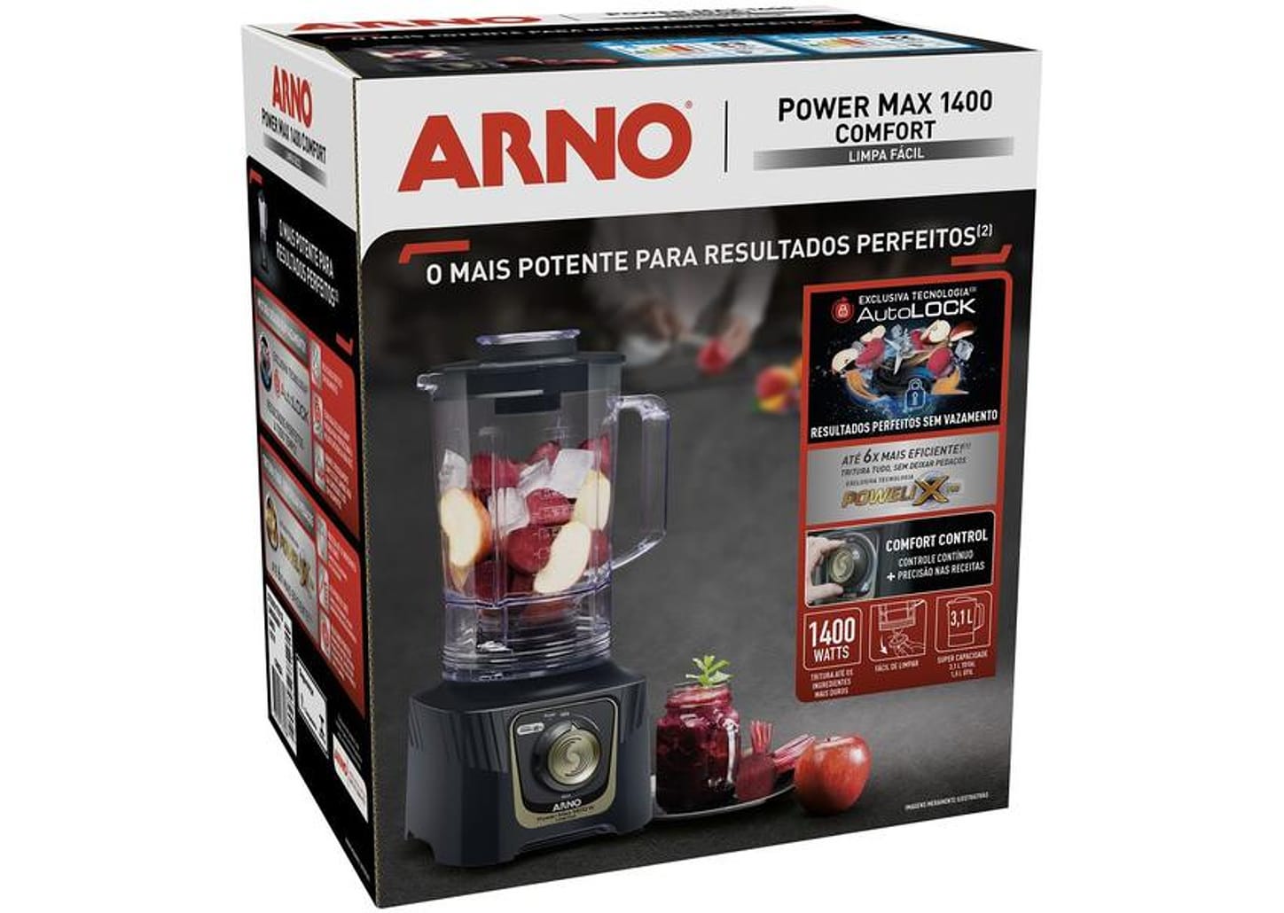 Liquidificador Arno Power Max Autolock LN78 15 Velocidades 1400W Preto e Cinza