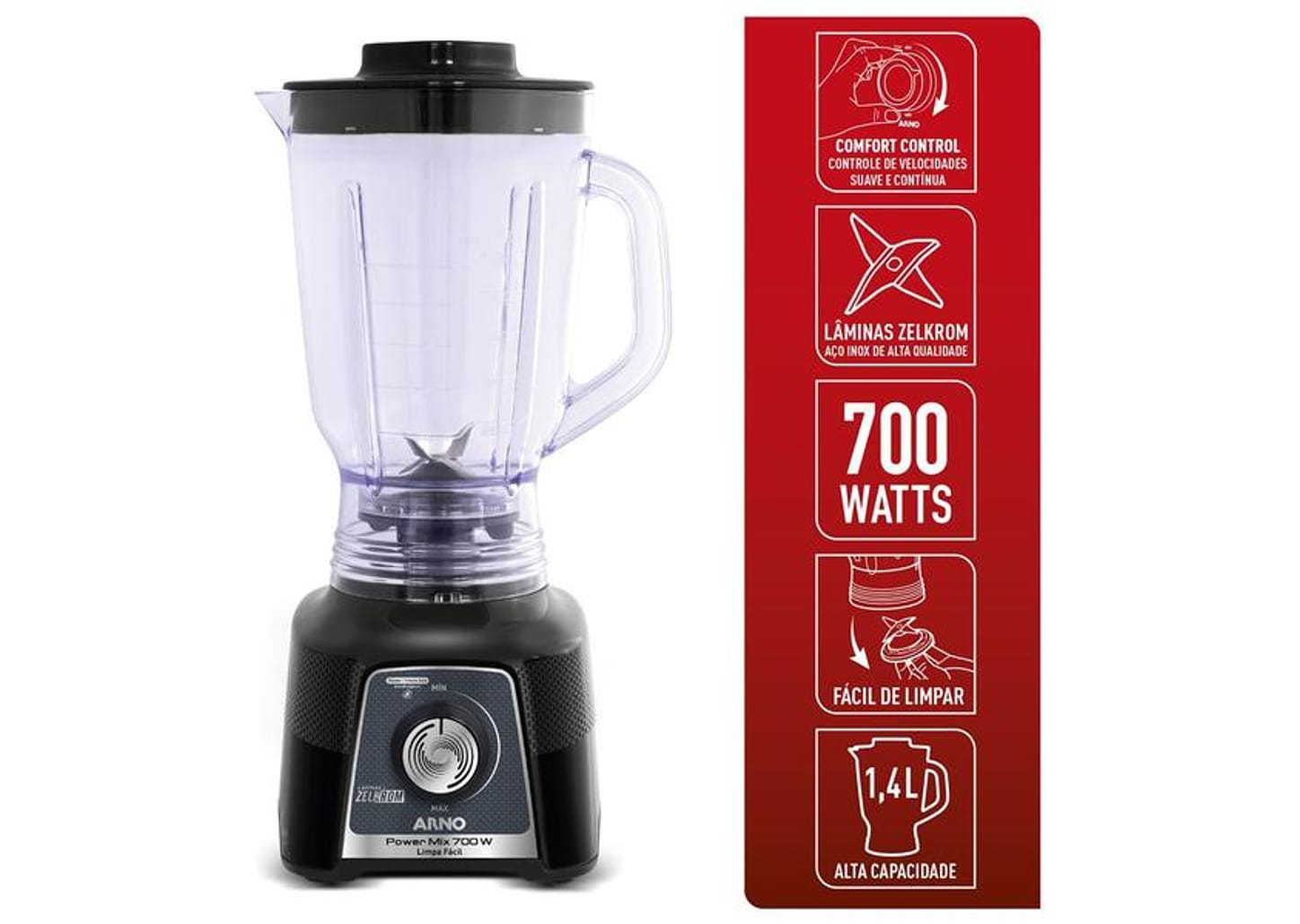 Liquidificador Arno Power Mix LQ35 15 Velocidades 700W Preto