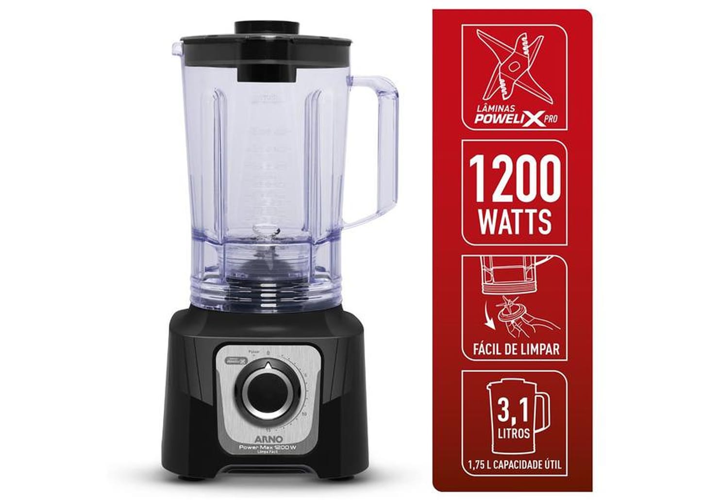 Liquidificador Arno Power Max LN78 15 Velocidades 1200W Preto