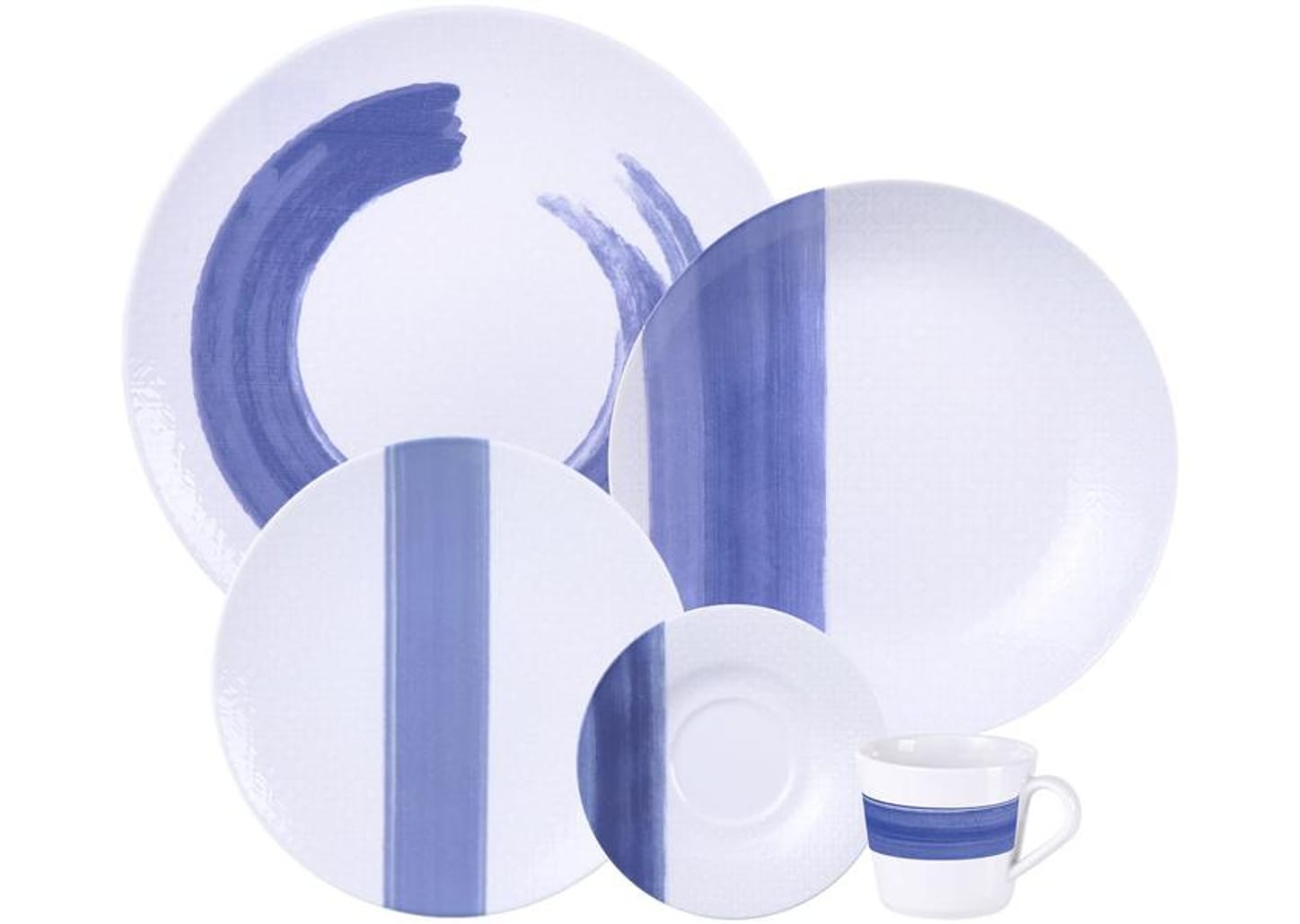 Aparelho de Jantar e Chá 20 Peças Tramontina Redondo de Porcelana Branco e Azul Soho 96589036